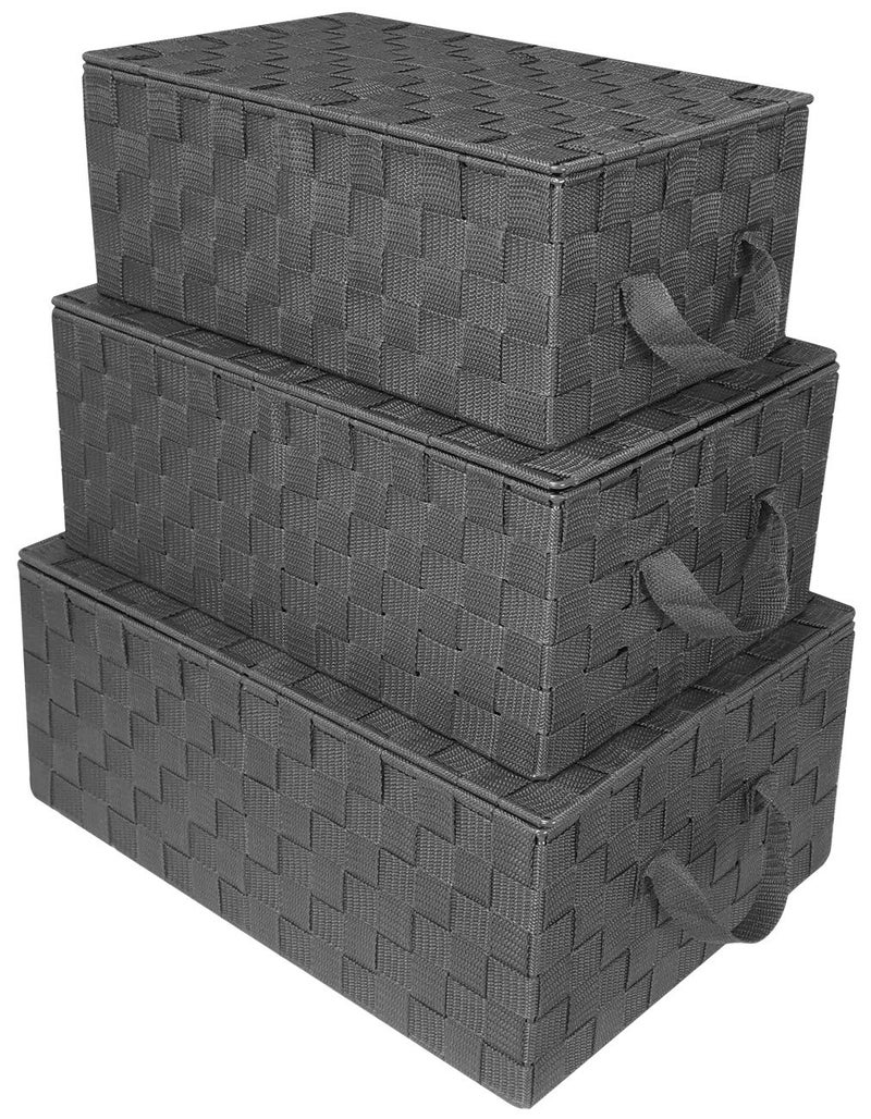 Sorbus Set of 3 Storage Baskets for Organizing with Lid, Mesh Hand-Woven Design, Linen Closet Organizers and Storage, Organizer Storage Baskets for Shelves, Variety Pack Organizers and Storage (Gray) - Image 1